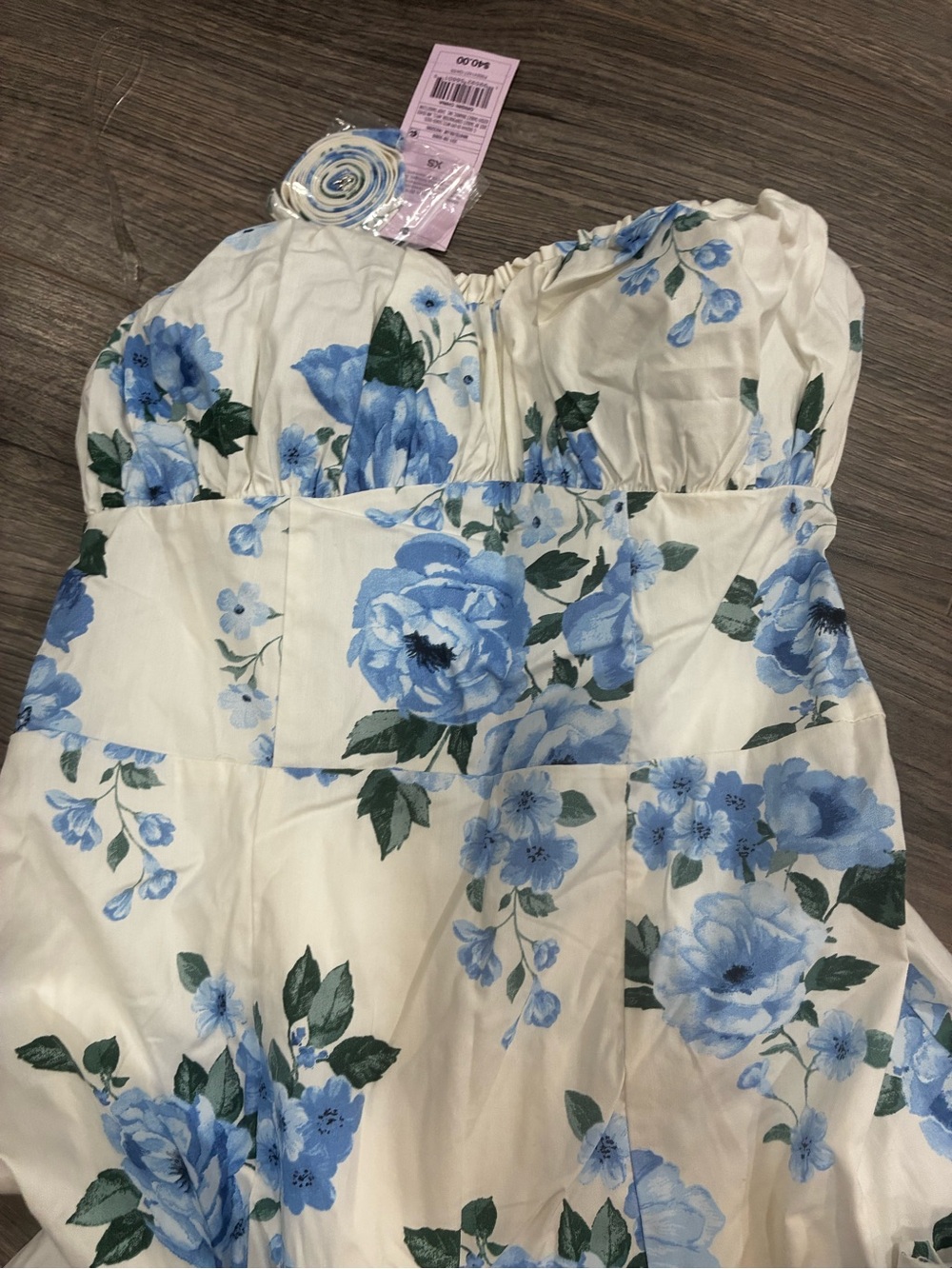 wild fable White Strapless Maxi Dress with Blue Floral Print - Picture 2 of 5